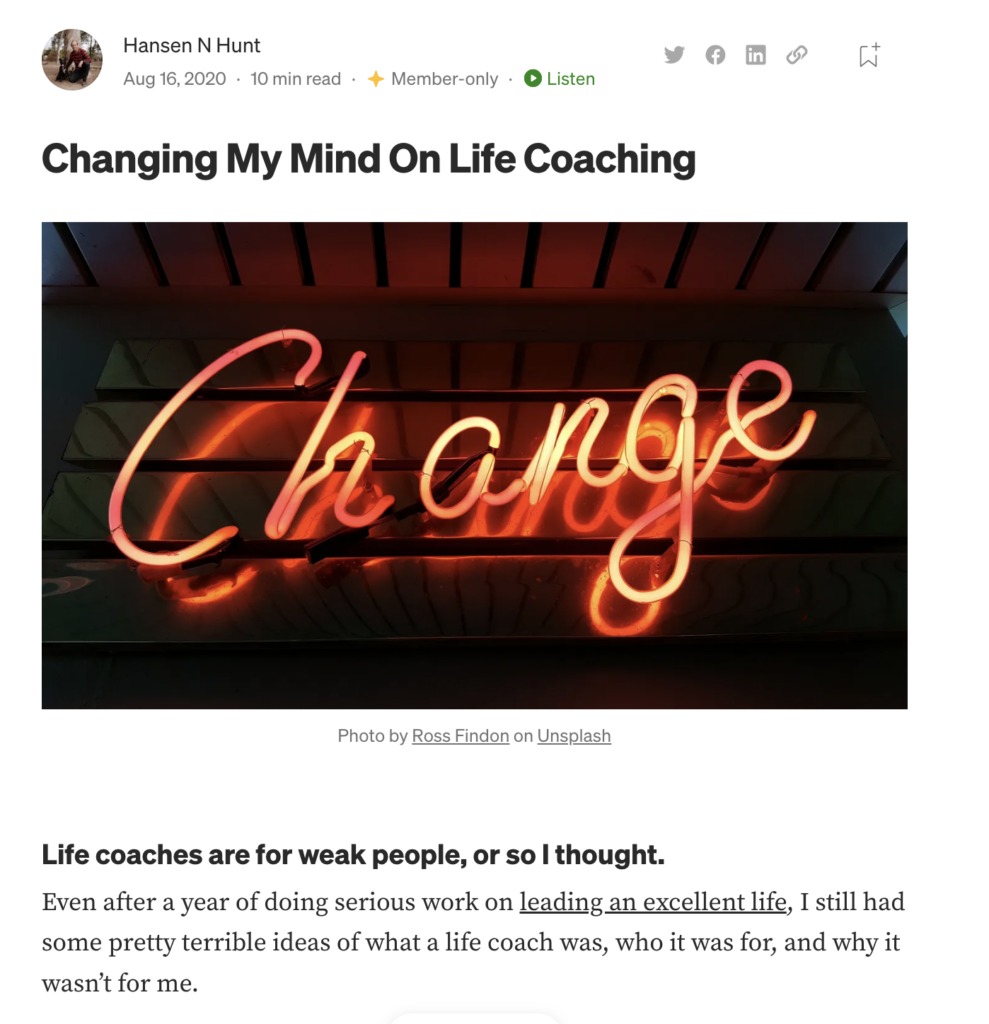 story about life coaching experience and impact